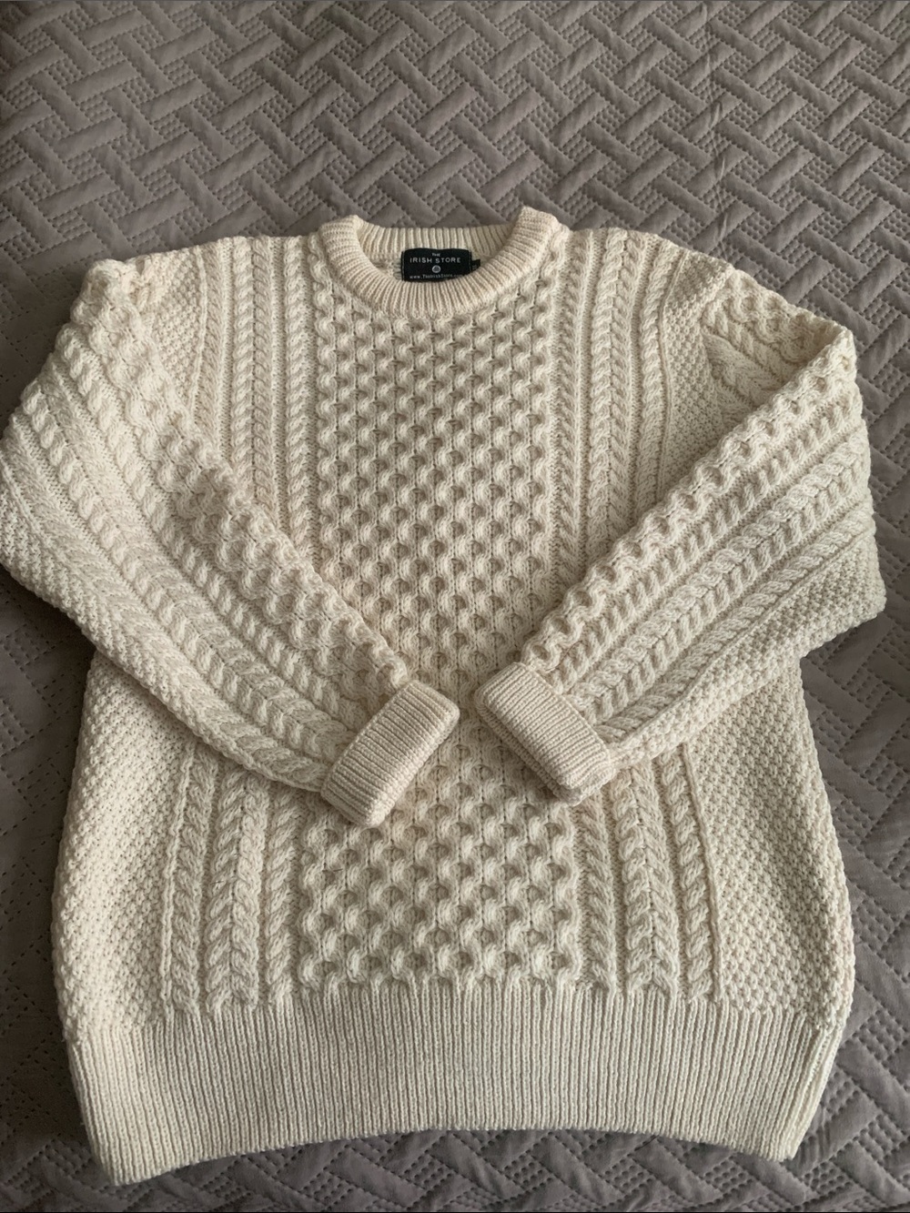 Aran Cable Crewneck Sweater in Cream